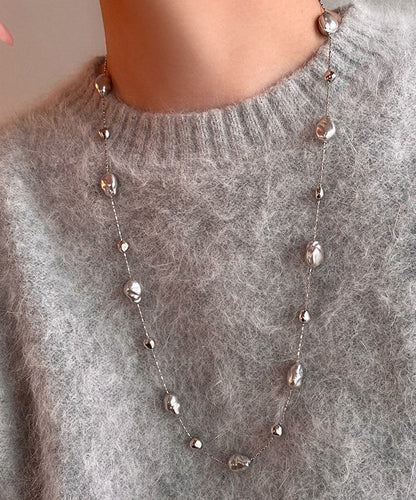 Women Silk Asymmetric Pearl Adjustable Copper Necklace