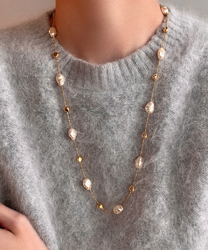 Women Silk Asymmetric Pearl Adjustable Copper Necklace