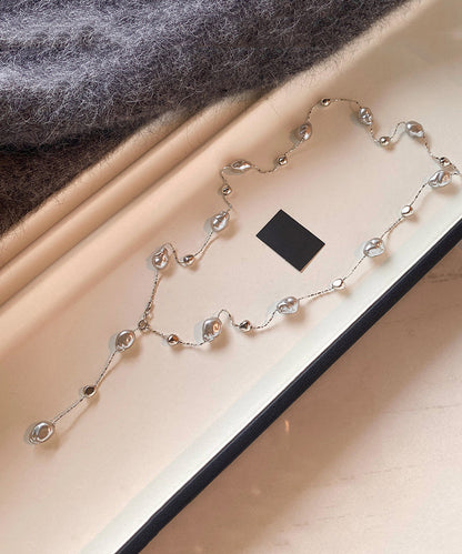 Women Silk Asymmetric Pearl Adjustable Copper Necklace