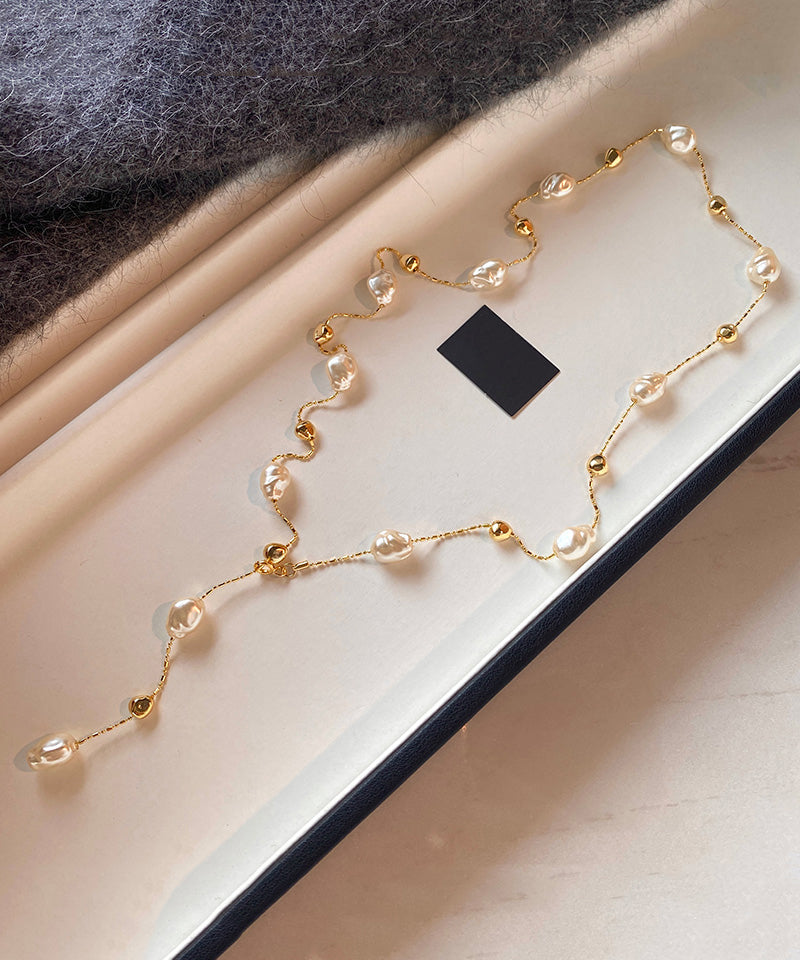 Women Silk Asymmetric Pearl Adjustable Copper Necklace