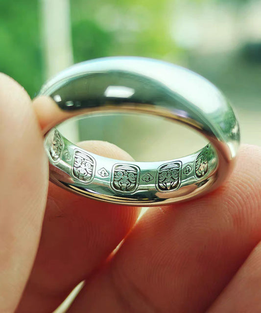 Women Silk Plain Ring Carving Silver Rings