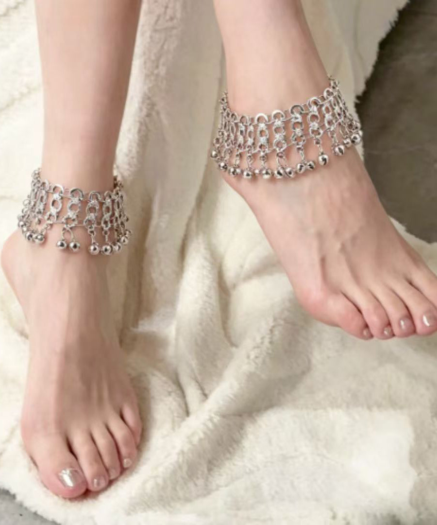 Women Silk Stainless Steel Bell Tassel A Pair Anklets