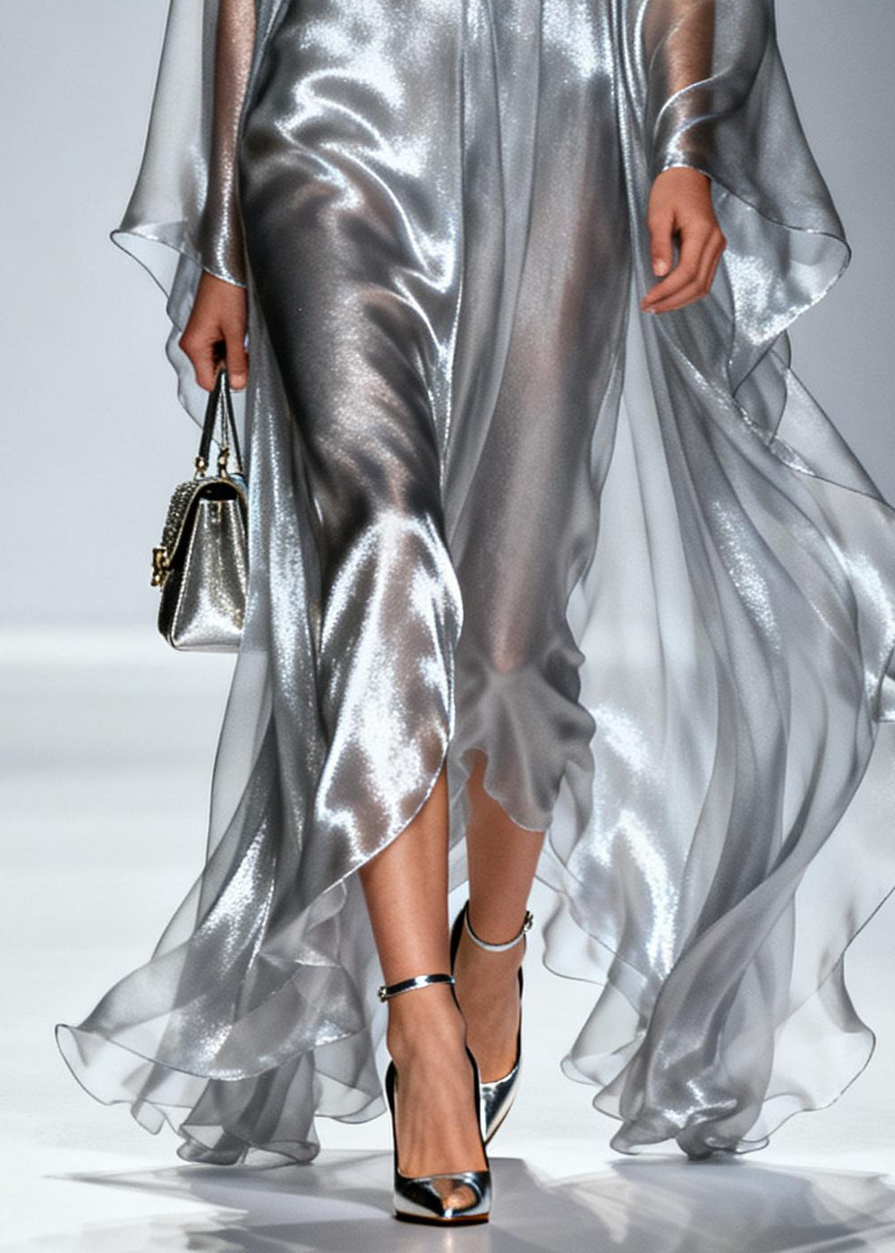 Women Silvery Oversized Draping Chiffon Maxi Dresses Summer