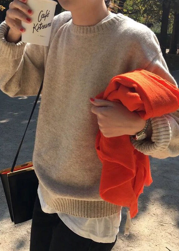 Women Simple Blue O Neck Knit Sweaters Spring