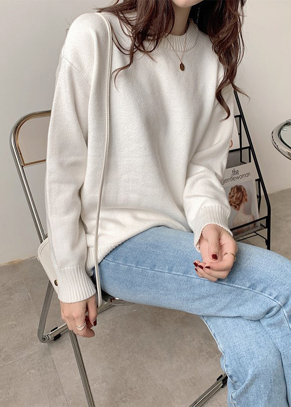 Women Simple Blue O Neck Knit Sweaters Spring