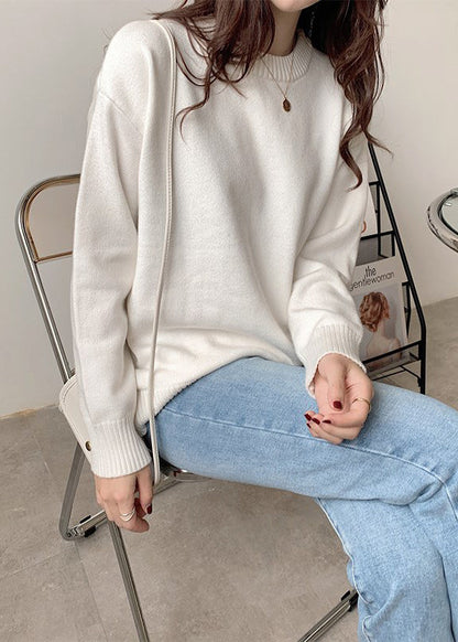 Women Simple Blue O Neck Knit Sweaters Spring