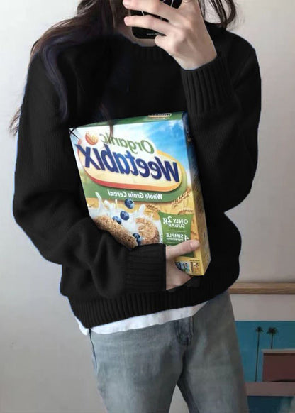 Women Simple Blue O Neck Knit Sweaters Spring