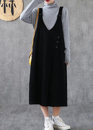 Women Spaghetti Strap pockets cotton clothes Women Fashion Ideas black long Dresses - SooLinen