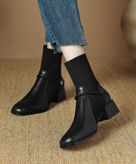 Women Splicing Boots Black Sheepskin Ankle Boots