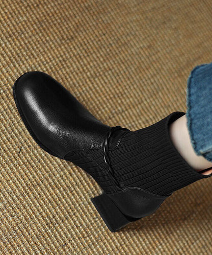 Women Splicing Boots Black Sheepskin Ankle Boots