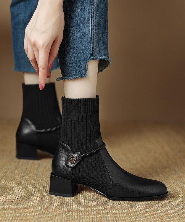 Women Splicing Boots Black Sheepskin Ankle Boots