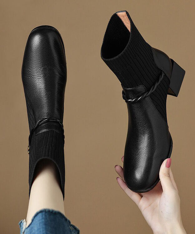 Women Splicing Boots Black Sheepskin Ankle Boots
