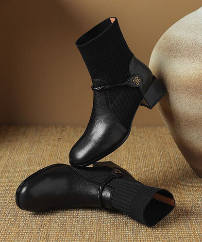 Women Splicing Boots Black Sheepskin Ankle Boots