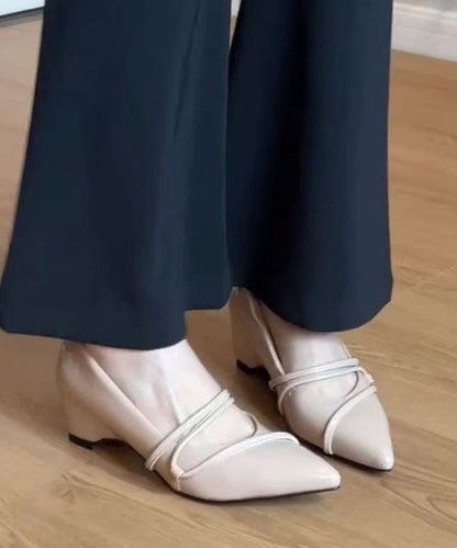 Women Splicing Chunky High Heels Pink Faux Leather Pointed Toe