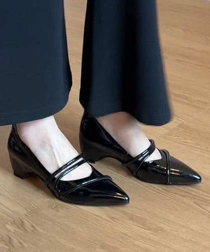 Women Splicing Chunky High Heels Pink Faux Leather Pointed Toe
