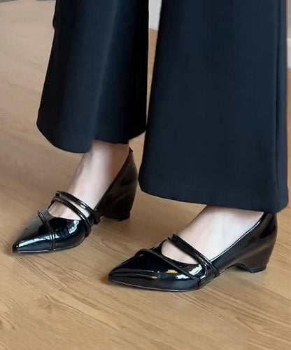 Women Splicing Chunky High Heels Pink Faux Leather Pointed Toe