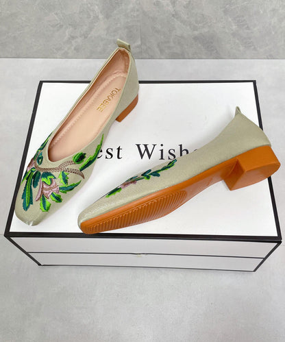 Women Splicing Green Satin Embroidered Penny Loafers