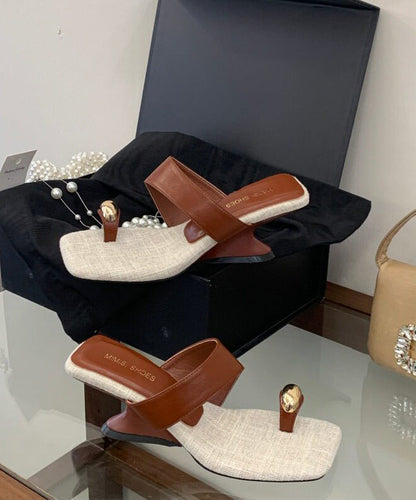 Women Splicing Wedge Black Faux Leather Slide Sandals