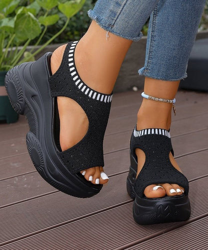 Women Splicing Wedge Sandals White Cotton Fabric Peep Toe