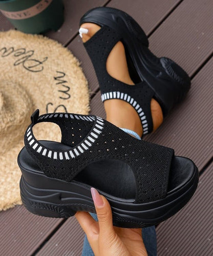 Women Splicing Wedge Sandals White Cotton Fabric Peep Toe