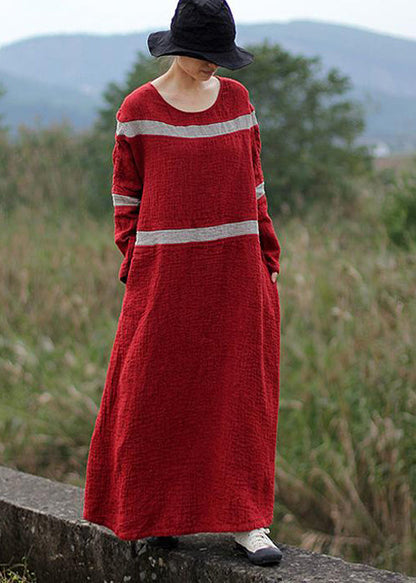 Women Spring Contrasting Color Jacquard Stripe Maxi Dress