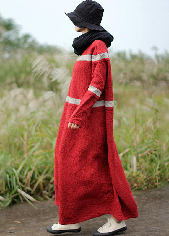 Women Spring Contrasting Color Jacquard Stripe Maxi Dress