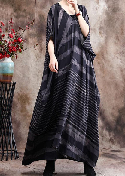 Luxy Stripe Silk Dress Patchwork Loose Outfits Caftan - SooLinen