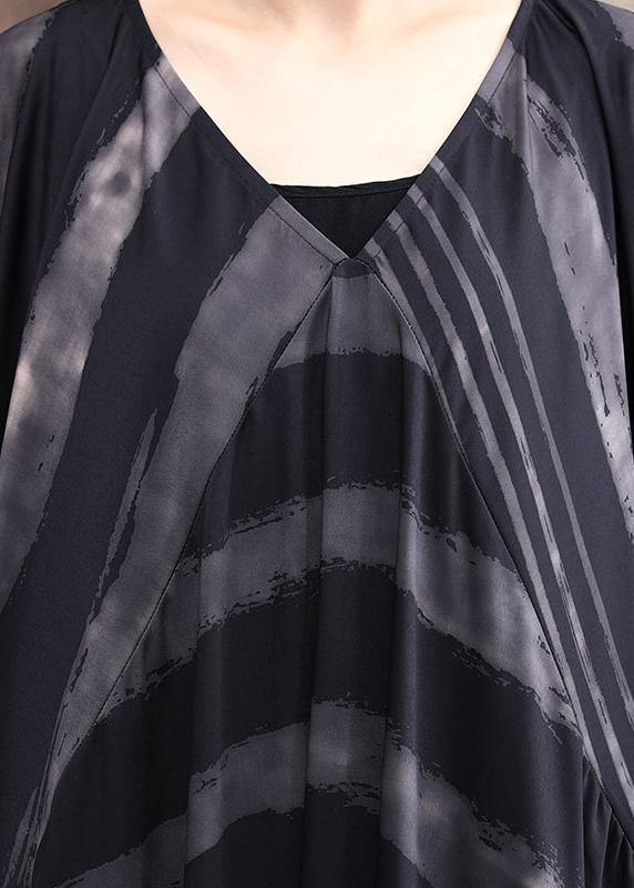 Luxy Stripe Silk Dress Patchwork Loose Outfits Caftan - SooLinen