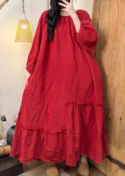 Women Tea Green Oversized Wrinkled Cotton Dress Fall