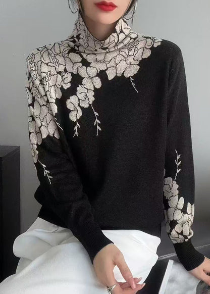 Women Turtle Neck Print Knit Sweaters Fall