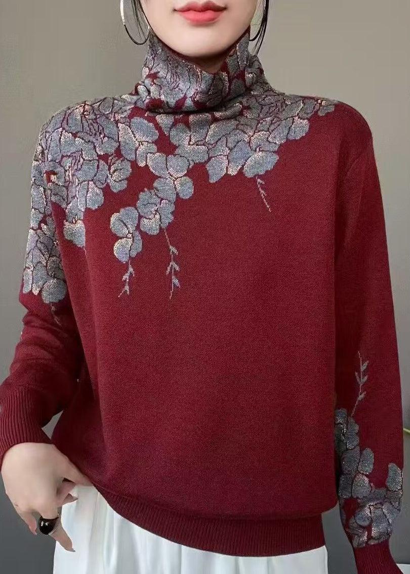 Women Turtle Neck Print Knit Sweaters Fall