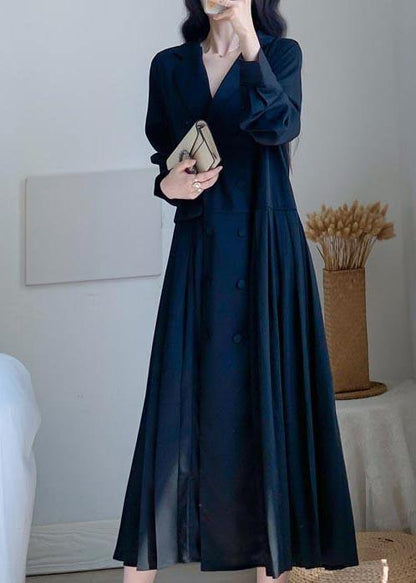 Women V Neck Cinched Summer Linen Black Dresses - SooLinen