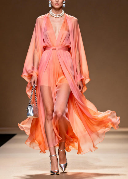 Women V Neck Patchwork Chiffon Two Pieces Set Spring