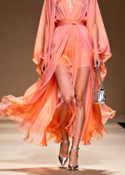 Women V Neck Patchwork Chiffon Two Pieces Set Spring
