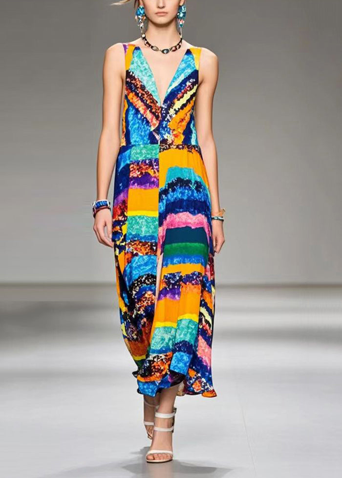 Women V Neck Print Chiffon Cami Dress Summer