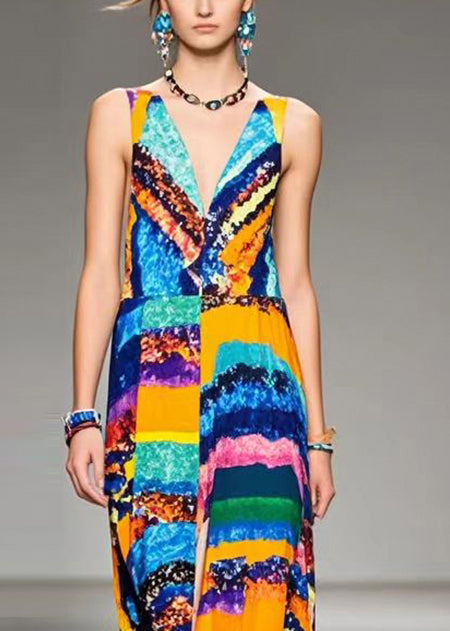 Women V Neck Print Chiffon Cami Dress Summer