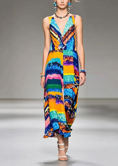 Women V Neck Print Chiffon Cami Dress Summer