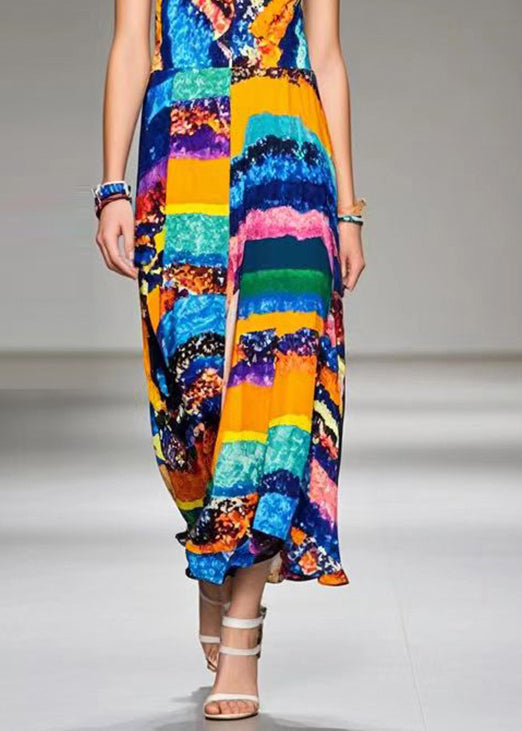 Women V Neck Print Chiffon Cami Dress Summer