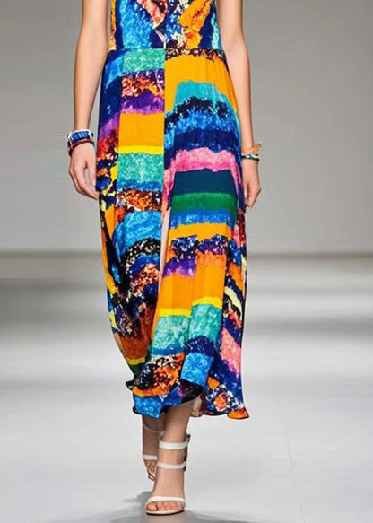 Women V Neck Print Chiffon Cami Dress Summer