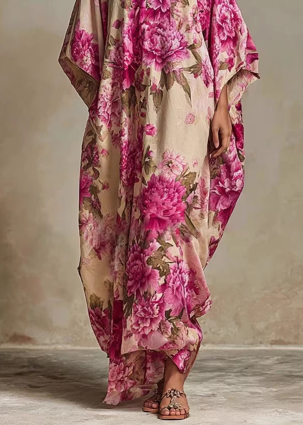 Women V Neck Print Cotton Robe Dresses Summer