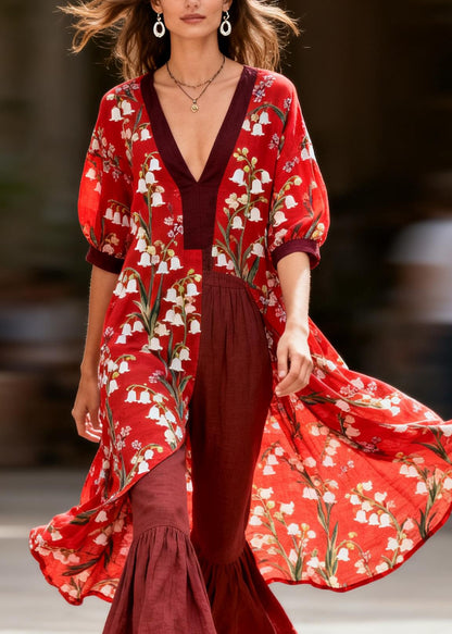 Women V Neck Print Tops And Pants Cotton Two Pieces Set Summer