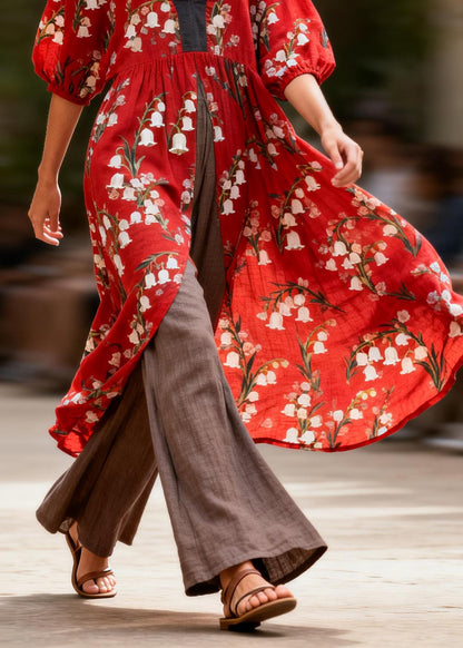 Women V Neck Print Tops And Pants Loose Cotton Two Pieces Set Summer
