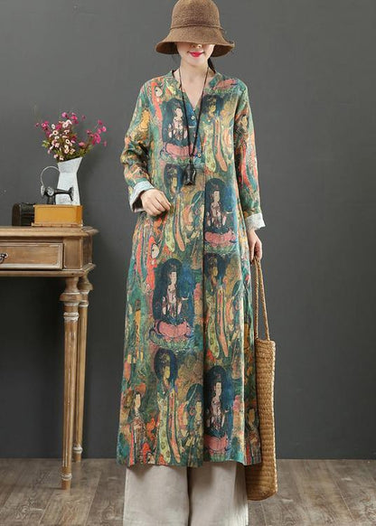 Women V Neck Spring Clothes Tutorials Character Print Maxi Dresses - SooLinen