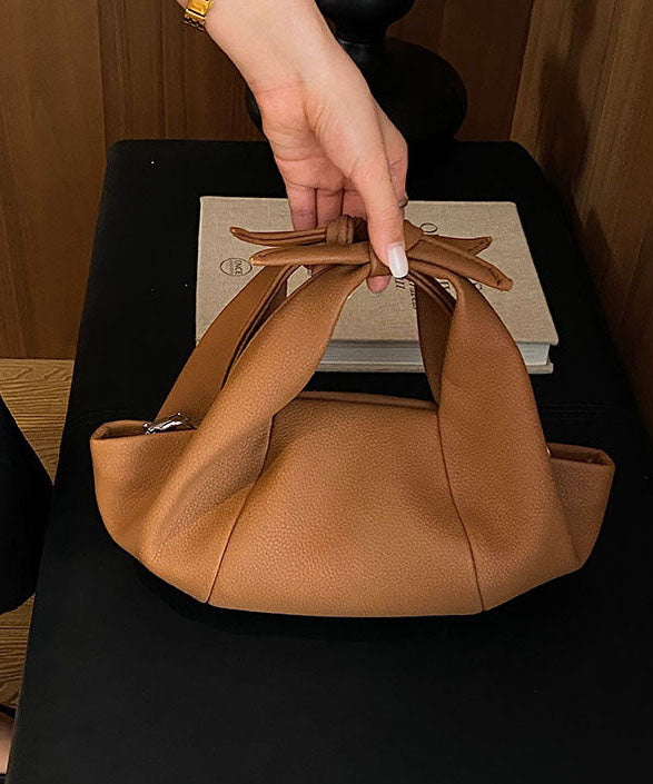 Women Versatile Brown Bow Wrinkled Faux Leather Tote Bag