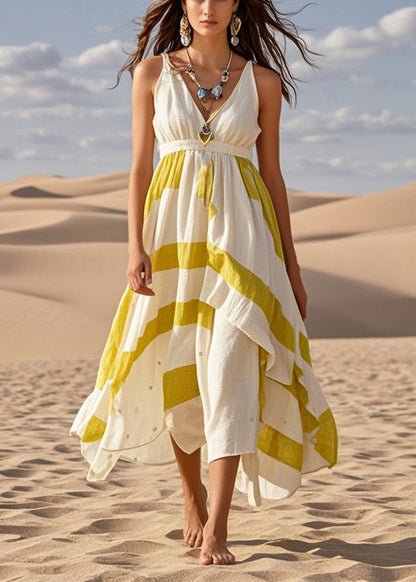 Women White Asymmetrical Exra Large Hem Cotton Cami Dress Summer