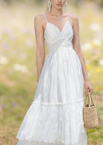 Women White Backless Patchwork Lace Spaghetti Strap Summer