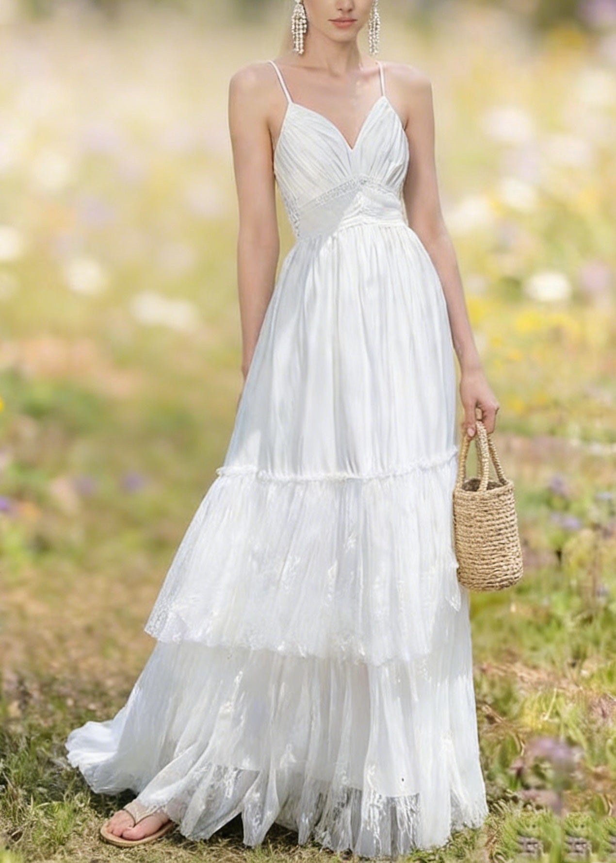 Women White Backless Patchwork Lace Spaghetti Strap Summer