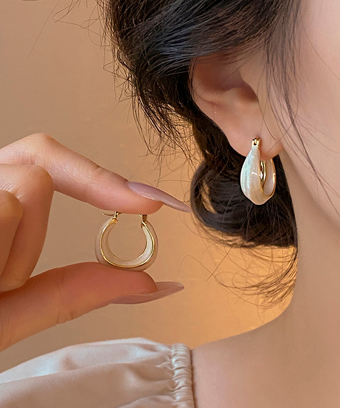 Women White Copper Alloy Drip Glaz Hoop Earrings