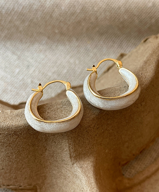 Women White Copper Alloy Drip Glaz Hoop Earrings