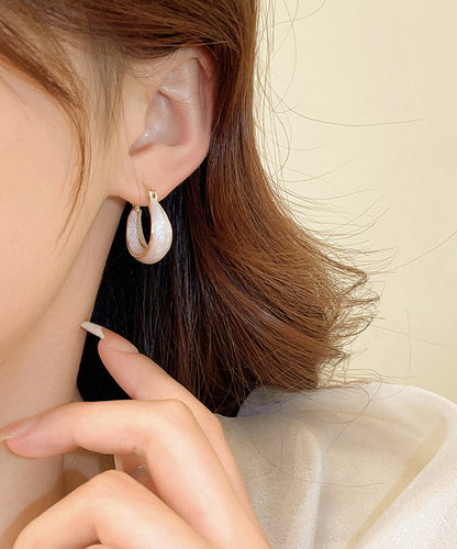 Women White Copper Alloy Drip Glaz Hoop Earrings